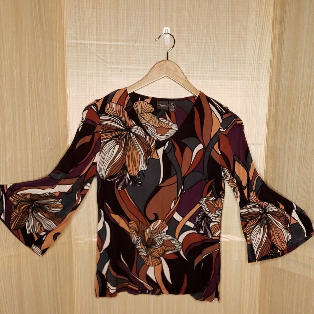Chico's Womens Bell Sleeve Stretchy Floral Top XS